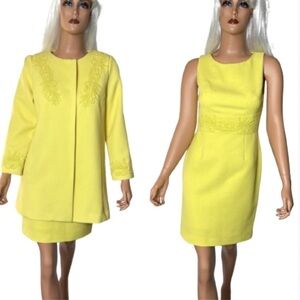 DARLING Abigail 60s Mod Yellow Textured Lace Coat & Dress Set Small/Medium vibe